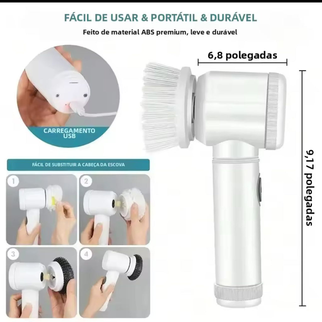 👉 Escova Elétrica Giratória 5 em 1 Recarregável – Limpeza Profunda Sem Esforço